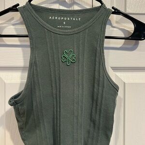 Aeropostale Handmade Beaded Shamrock Ribbed Tank Top